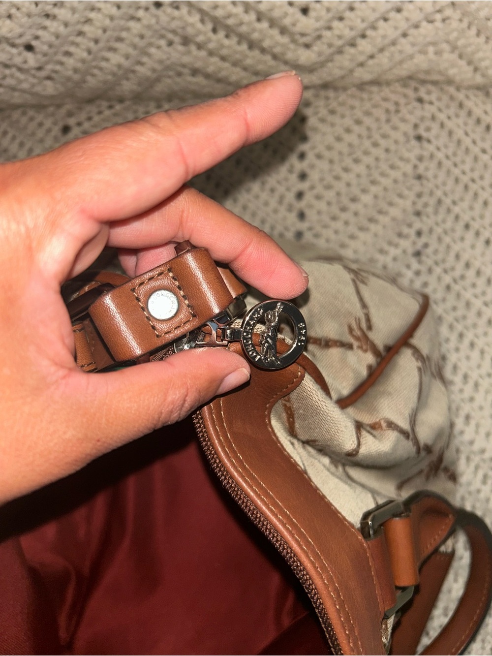 Longchamp Beige & Brown Monogram Top-Handle Satchel - Picture 11 of 11